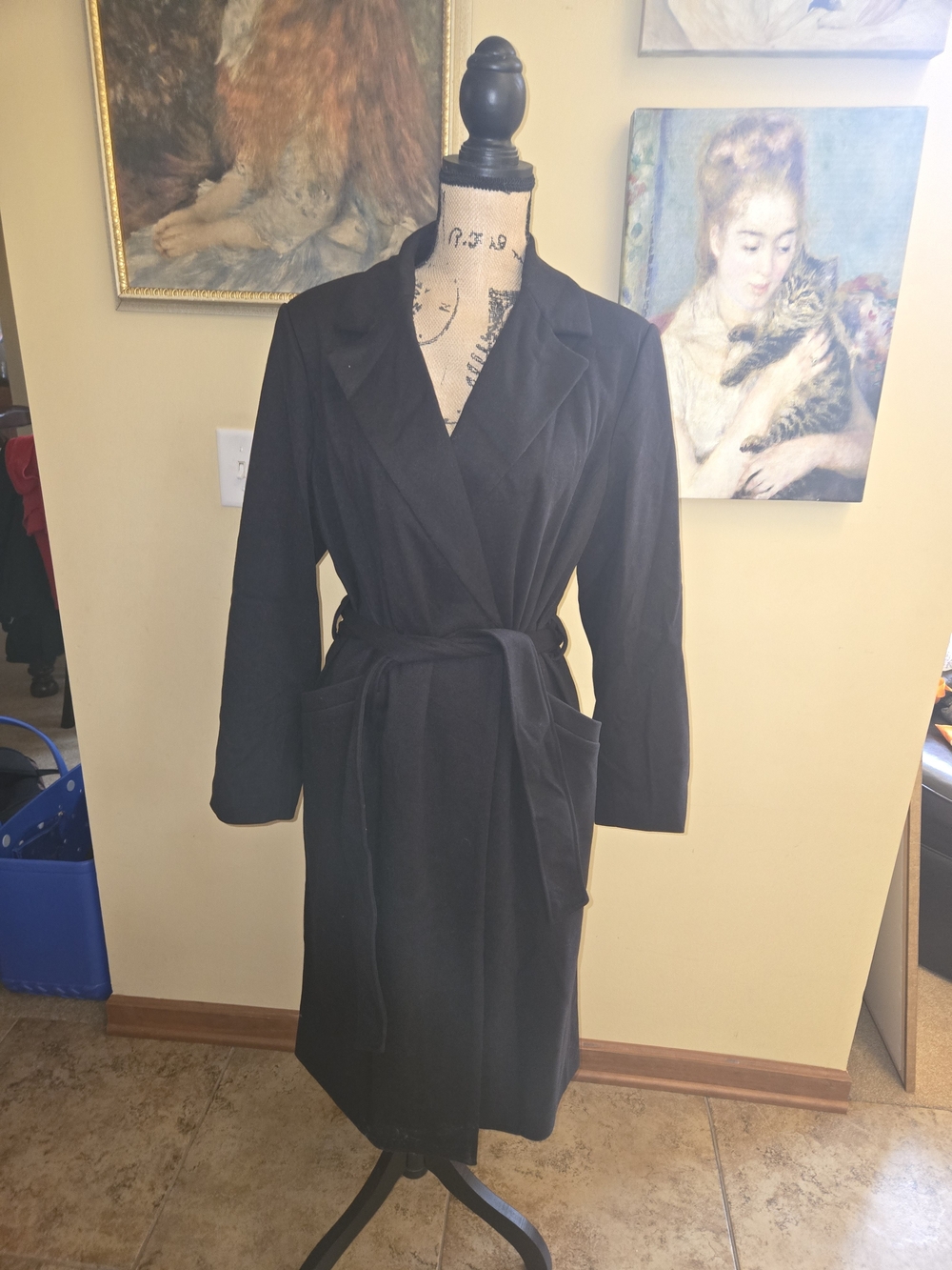 Women’s Black Wrap Trench Coat with Self-Tie Waist